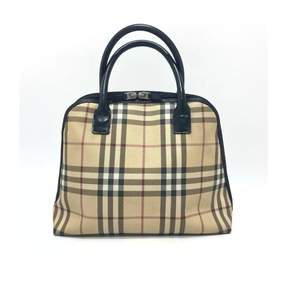 ❌sold❌ BURBERRY Check pattern bowling bag Hand Bag PVC/Leather Beige/Black